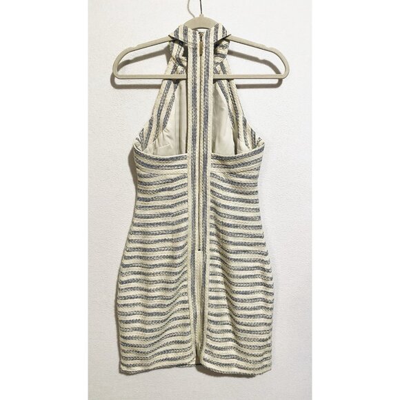 Belle Badgley Mischka Dress Womens 4 Blue Striped Halter Exposed Back Zipper - Picture 3 of 6